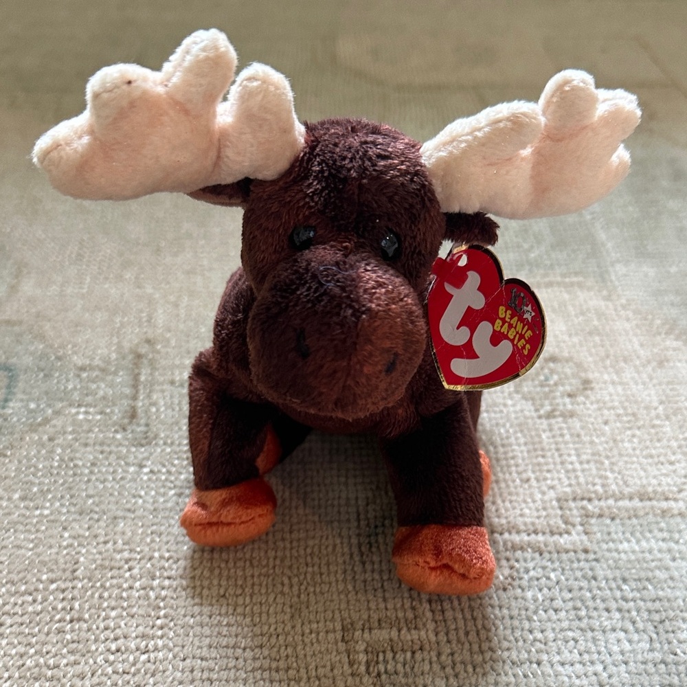 Ty Chocolate Moose Plush with Cream Antlers